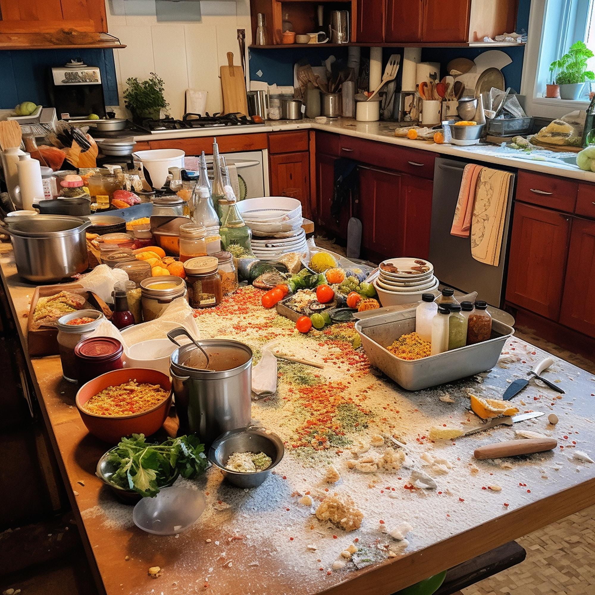 Messy home kitchen before training